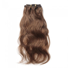 Load image into Gallery viewer, LUXURY PLATINUM 16 to 26 Inches Colour #8 Light brown 10 pieces Body wave Clip In Human Hair Extensions
