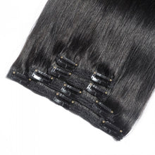 Load image into Gallery viewer, LUXURY PLATINUM 16 to 26 Inches #1 Jet Black 10 pieces Straight Clip In Human Hair Extensions
