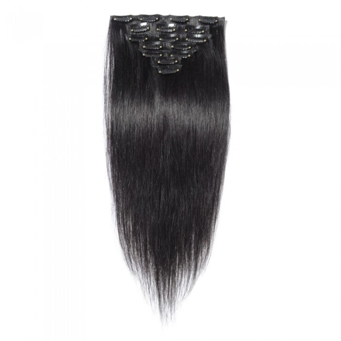 LUXURY PLATINUM 16 to 26 Inches #1B Jet Black 10 pieces Straight Clip In Human Hair Extensions