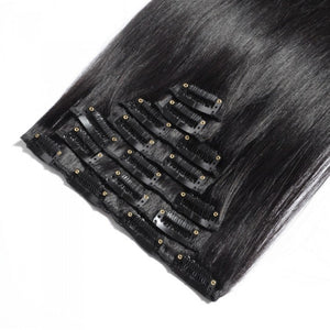 LUXURY PLATINUM 16 to 26 Inches #1B Jet Black 10 pieces Straight Clip In Human Hair Extensions