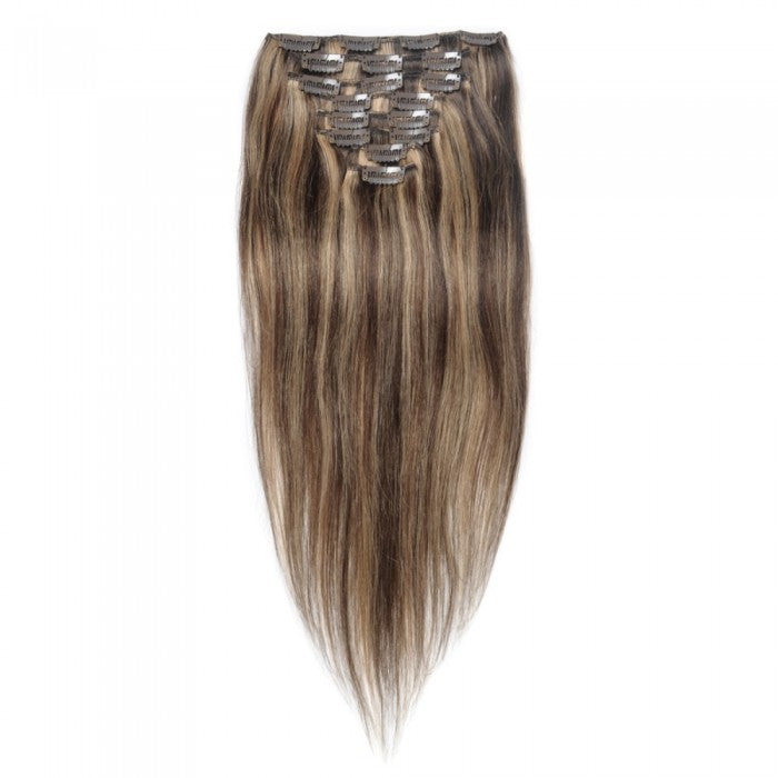 LUXURY PLATINUM 16 to 26 Inches Colour #4/27 Light brown 10 pieces Straight Clip In Human Hair Extensions