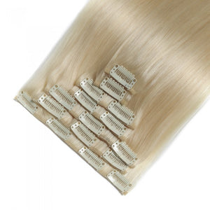 LUXURY PLATINUM 16 to 26 Inches Colour #60 White blonde 10 pieces Straight Clip In Human Hair Extensions