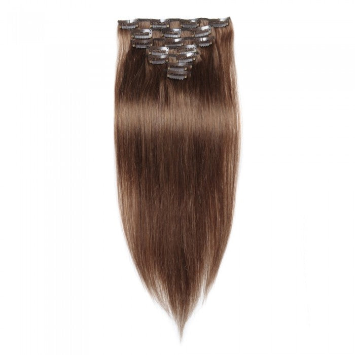 LUXURY PLATINUM 16 to 26 Inches Colour #8 Light brown 10 pieces Straight Clip In Human Hair Extensions