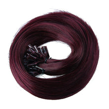 Load image into Gallery viewer, PREMIUM QUALITY 16-24 Inches Straight Nail Tip Remy Human Hair Extensions colour #99j Mahogany red
