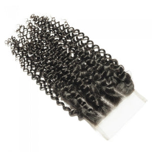 PREMIUM QUALITY 10-20 Inch 4" x 4" Italian Curly 3 way Part Lace Closure #1B Natural Black