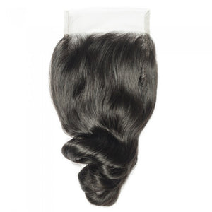 PREMIUM QUALITY 10-20 Inch 4" x 4" Loose Wavy Free Part Lace Closure #1B Natural Black