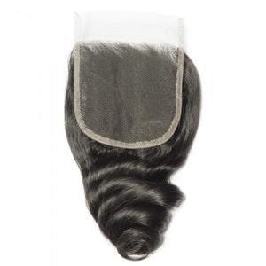 PREMIUM QUALITY 10-20 Inch 4" x 4" Loose Wavy Free Part Lace Closure #1B Natural Black