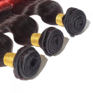 PREMIUM QUALITY LUXE WEFT 16-26 Inches Body Wave Ombre Human Hair Colour #1B/Red