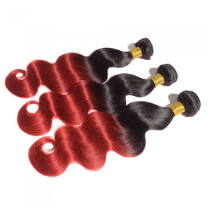 PREMIUM QUALITY LUXE WEFT 16-26 Inches Body Wave Ombre Human Hair Colour #1B/Red