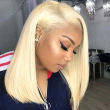 Load image into Gallery viewer, PREMIUM QUALITY # Natural blonde Pre-Plucked Human Hair Lace Front Straight Bob Wigs
